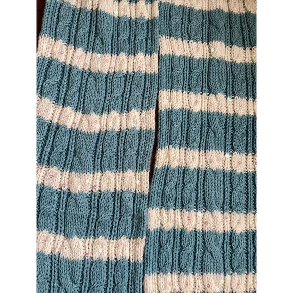 GAP Scarf Vintage Y2K Wool Blend Classic Preppy Blue & White Striped W/ Sequins! - Picture 6 of 8